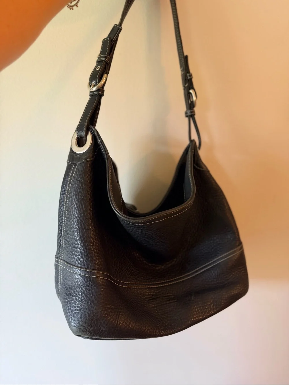 Coach black pebbled leather hobo shoulder bag